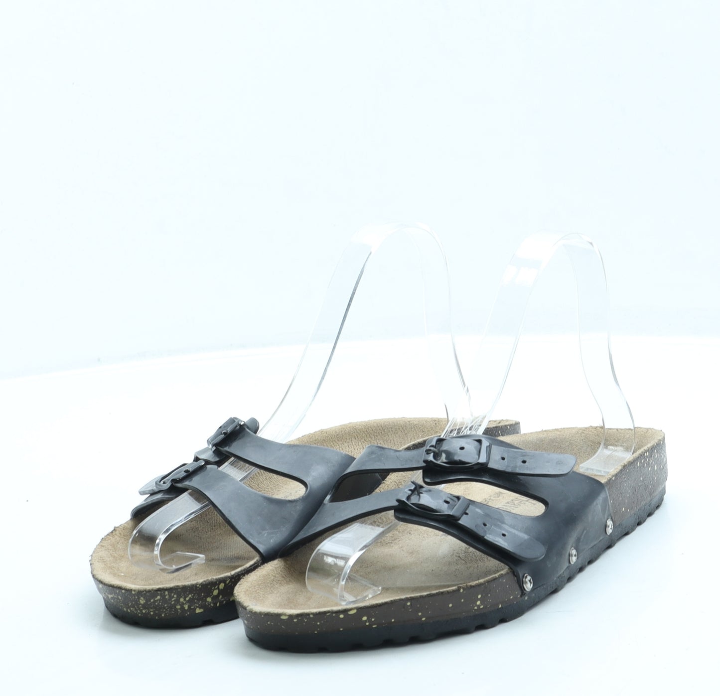 Heavenly Feet Womens Black Leather Slip On Sandal UK 6 39