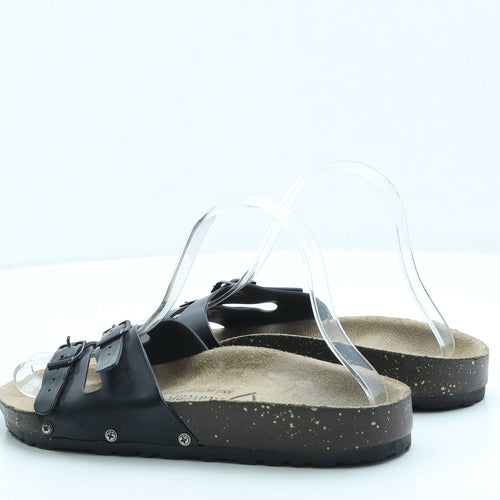 Heavenly Feet Womens Black Leather Slip On Sandal UK 6 39