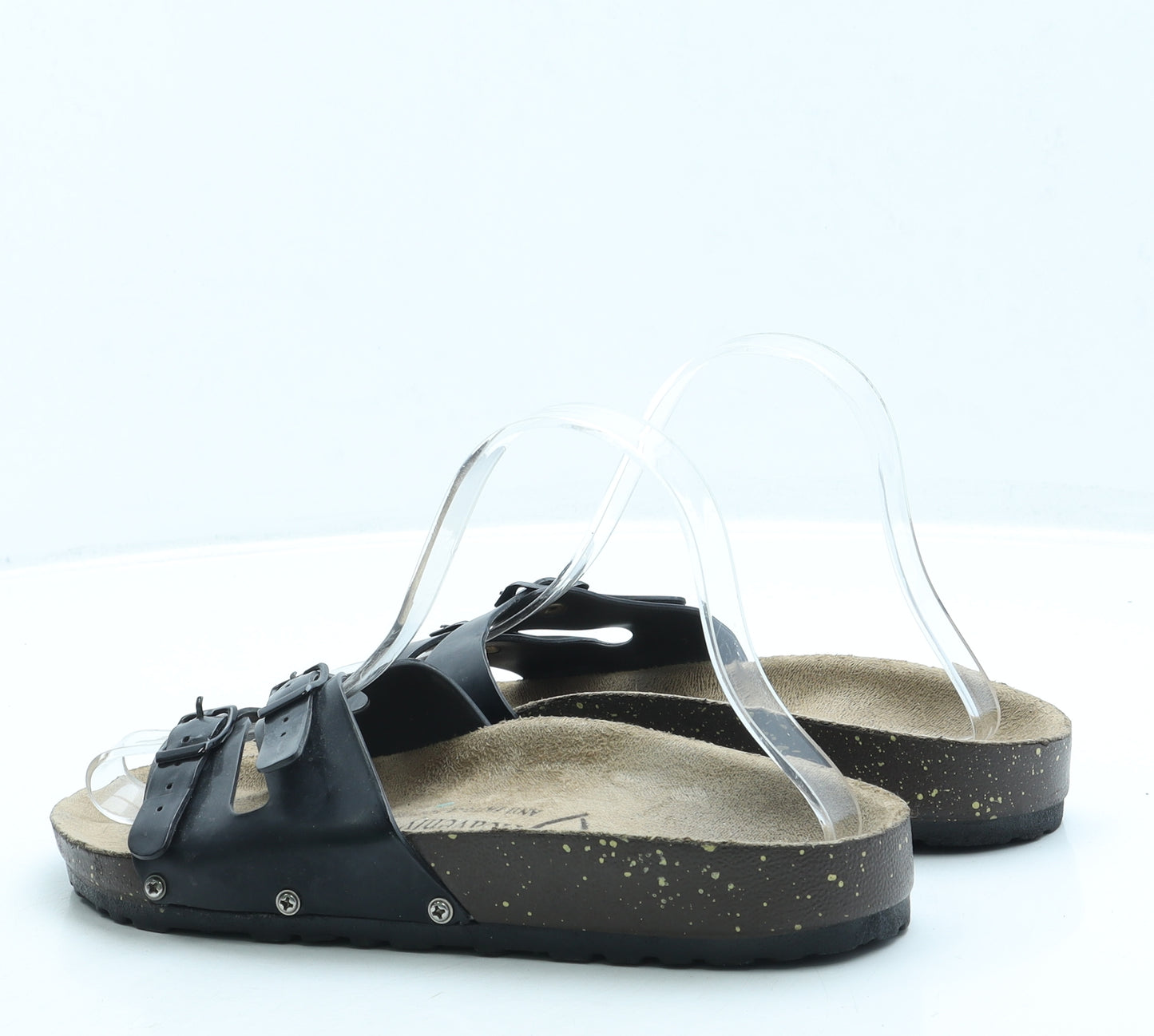 Heavenly Feet Womens Black Leather Slip On Sandal UK 6 39