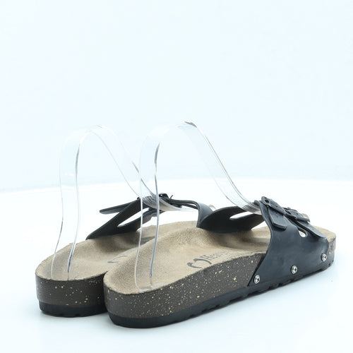 Heavenly Feet Womens Black Leather Slip On Sandal UK 6 39