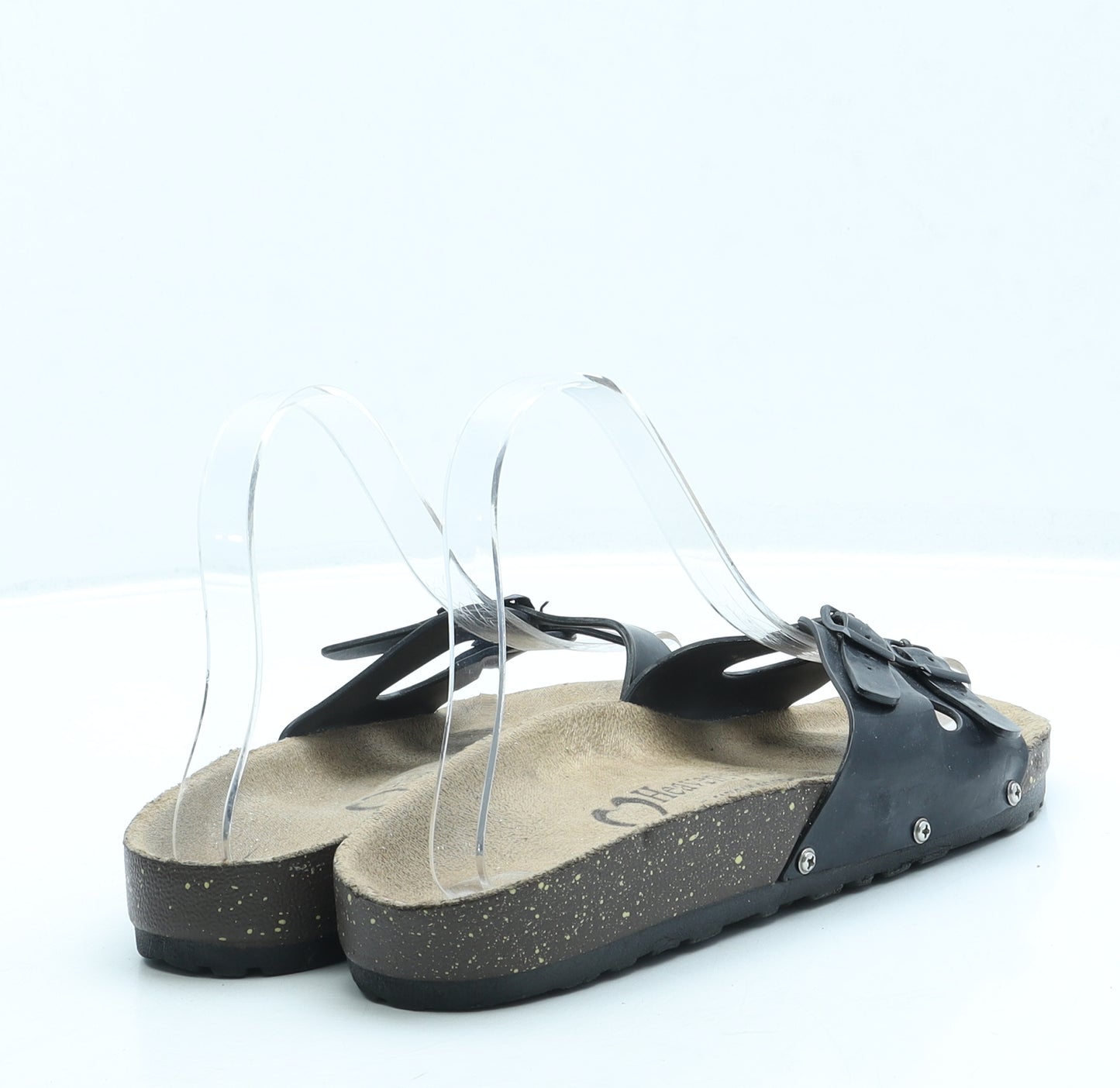 Heavenly Feet Womens Black Leather Slip On Sandal UK 6 39