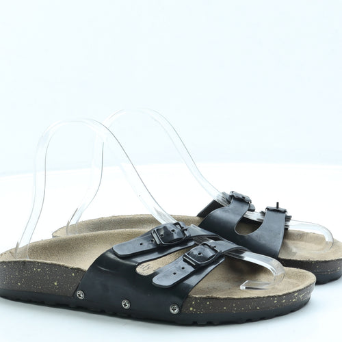 Heavenly Feet Womens Black Leather Slip On Sandal UK 6 39