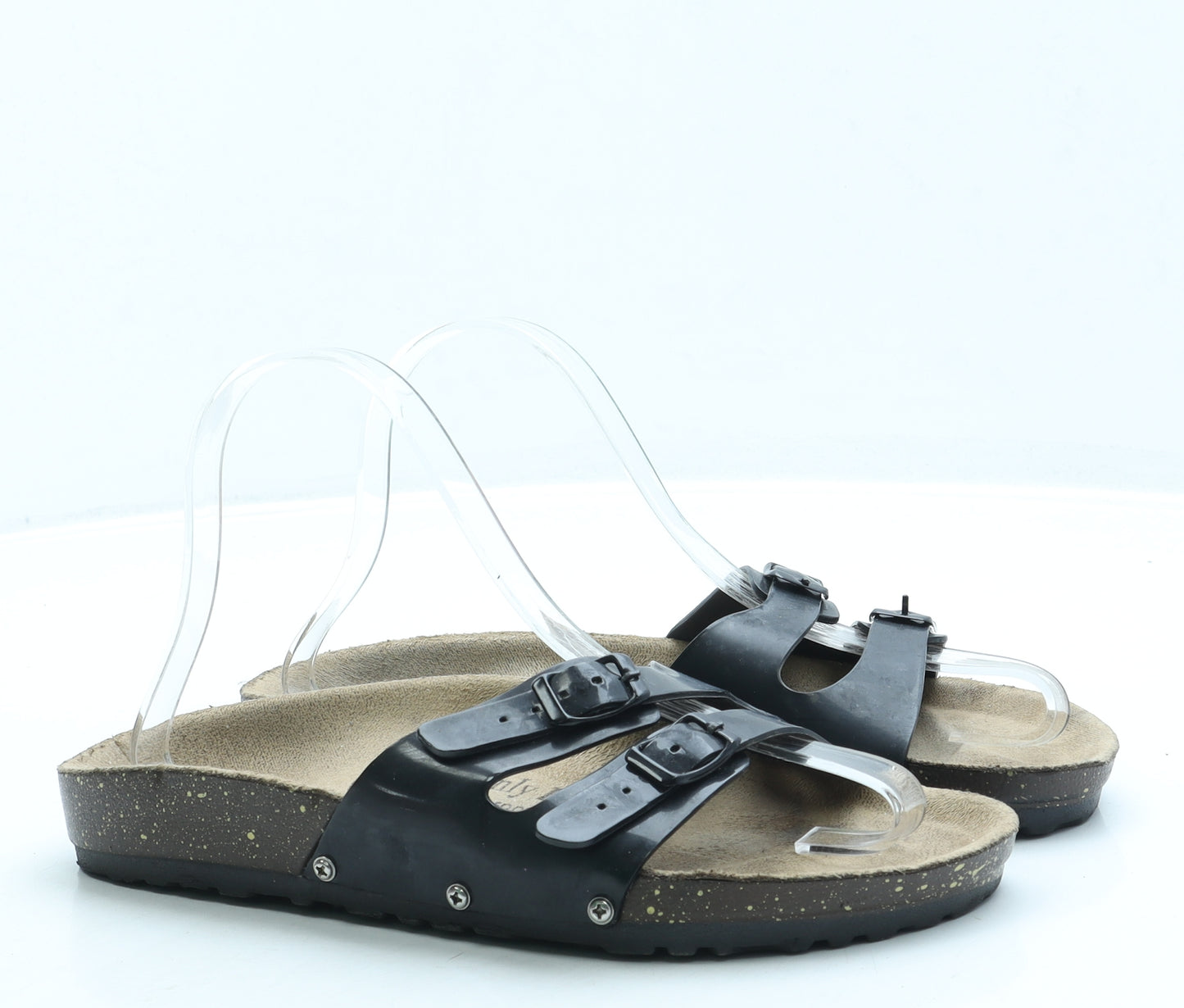 Heavenly Feet Womens Black Leather Slip On Sandal UK 6 39