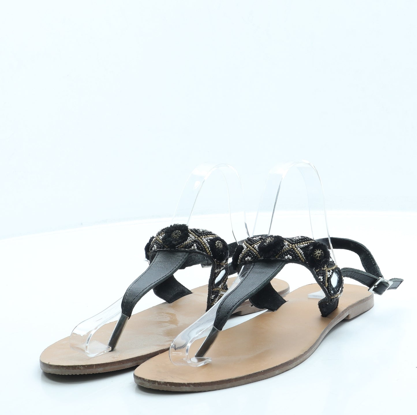 Papaya Womens Black Leather Slingback Sandal UK 7 41