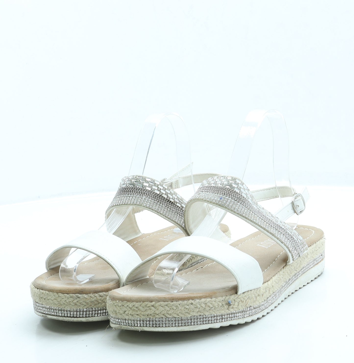 Glossy Womens White Leather Strappy Sandal UK 7 40