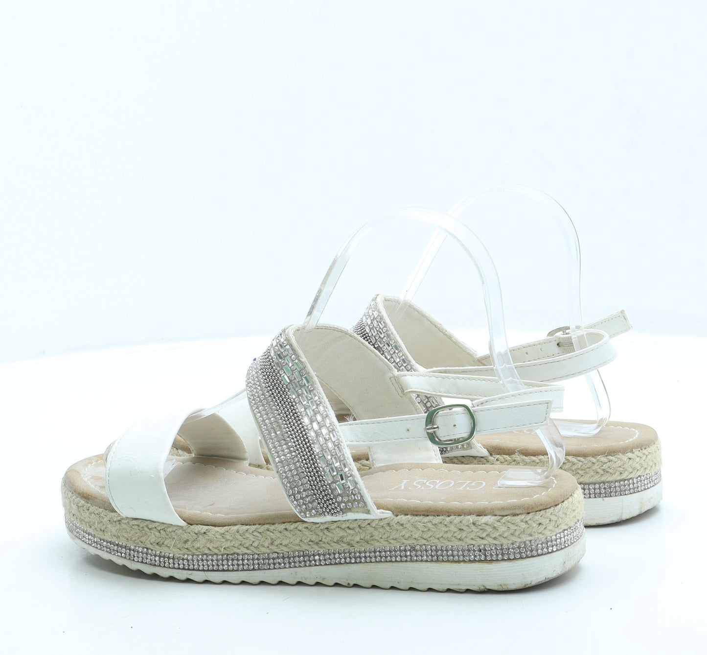 Glossy Womens White Leather Strappy Sandal UK 7 40