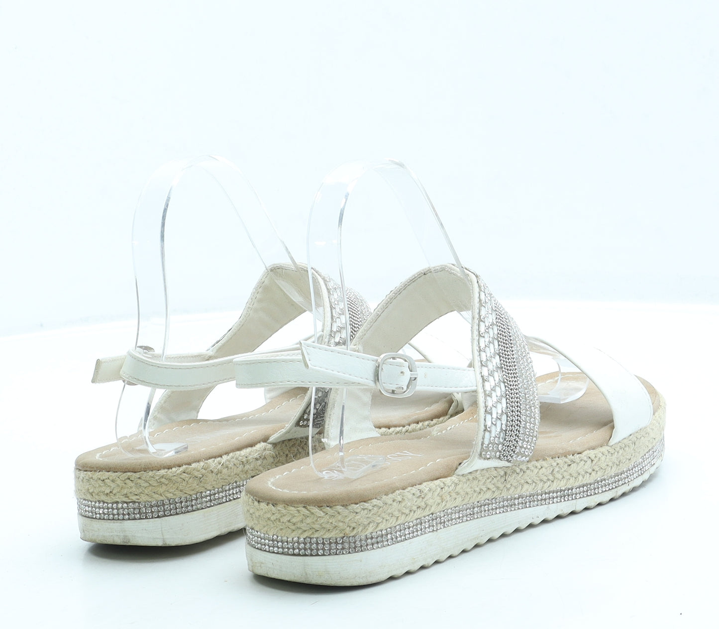 Glossy Womens White Leather Strappy Sandal UK 7 40