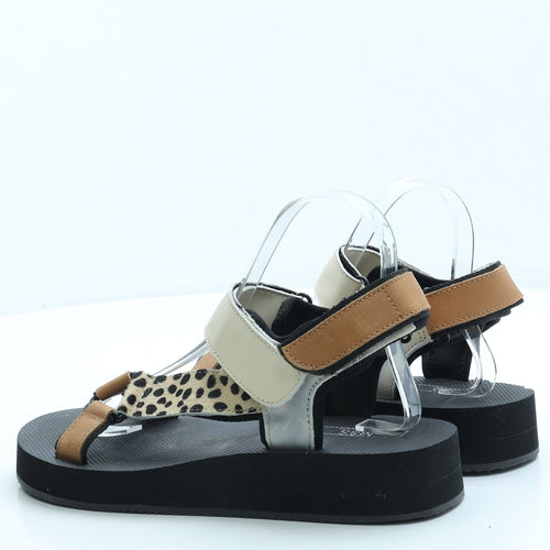 F&F Womens Black Spotted Leather Strappy Sandal UK 6