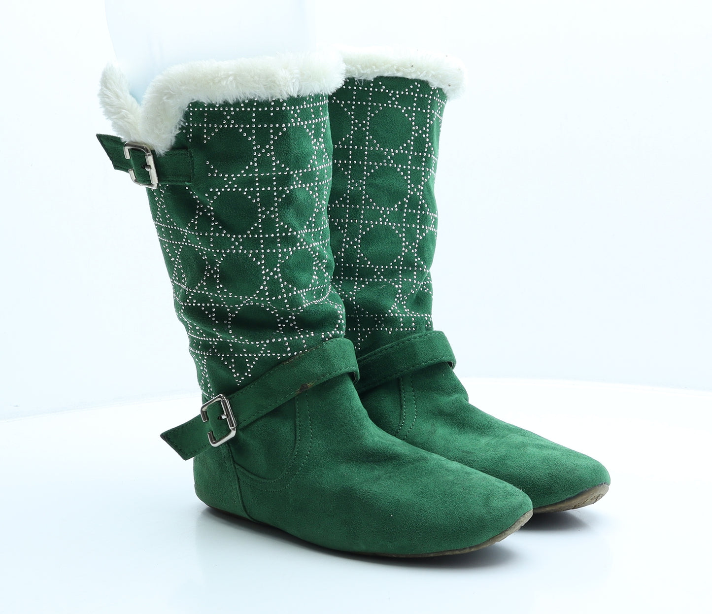 Rita Womens Green Geometric Suede Biker Boot UK 7 41