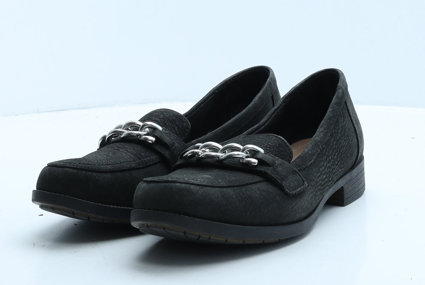 Hotter Womens Black Leather Loafer Casual UK 6 - Chain Detail