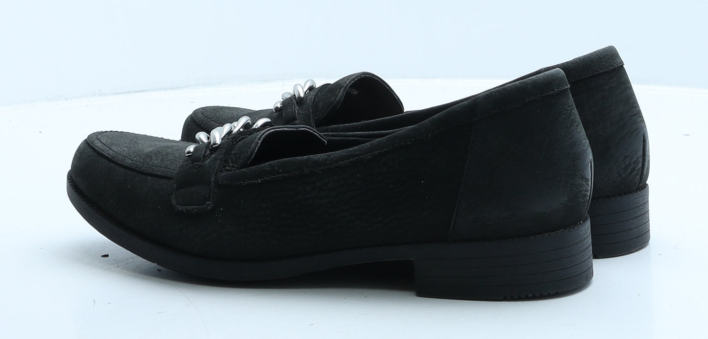 Hotter Womens Black Leather Loafer Casual UK 6 - Chain Detail