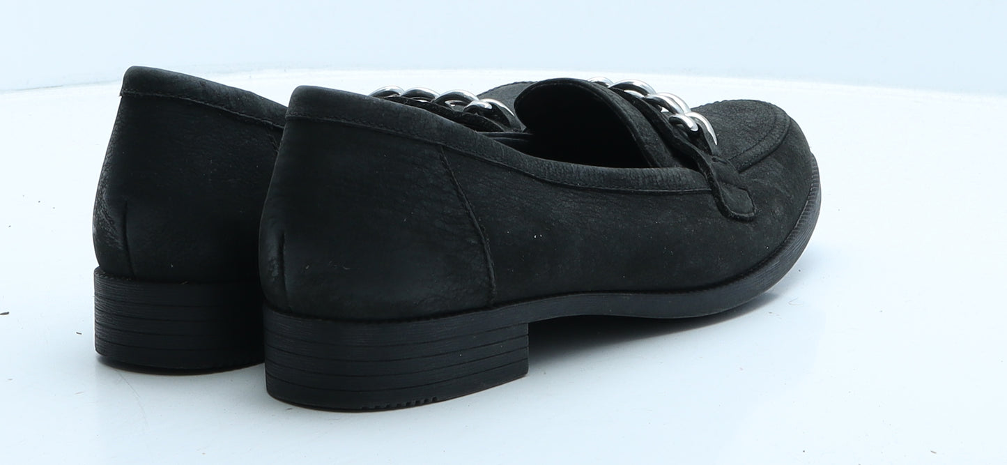 Hotter Womens Black Leather Loafer Casual UK 6 - Chain Detail