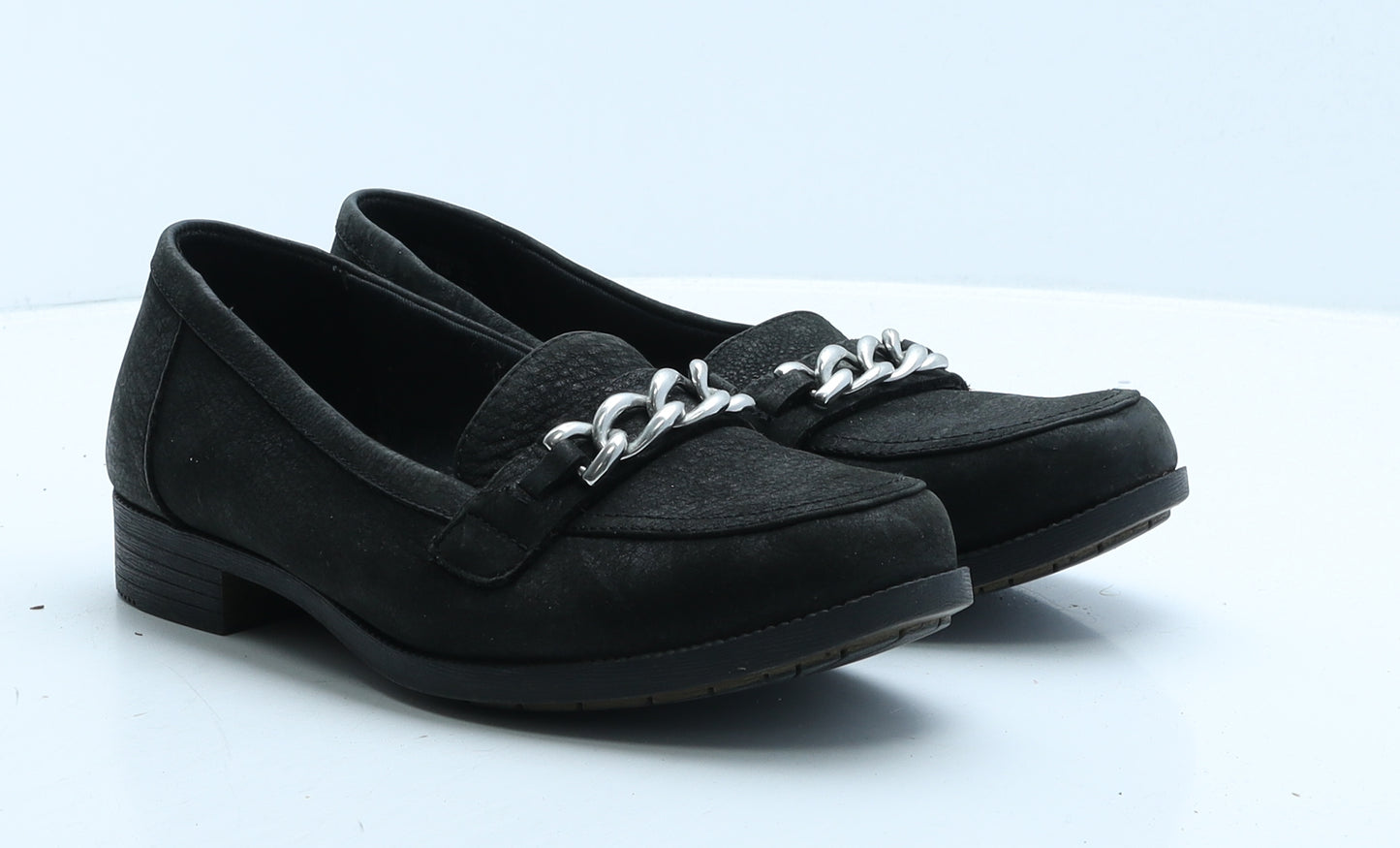 Hotter Womens Black Leather Loafer Casual UK 6 - Chain Detail