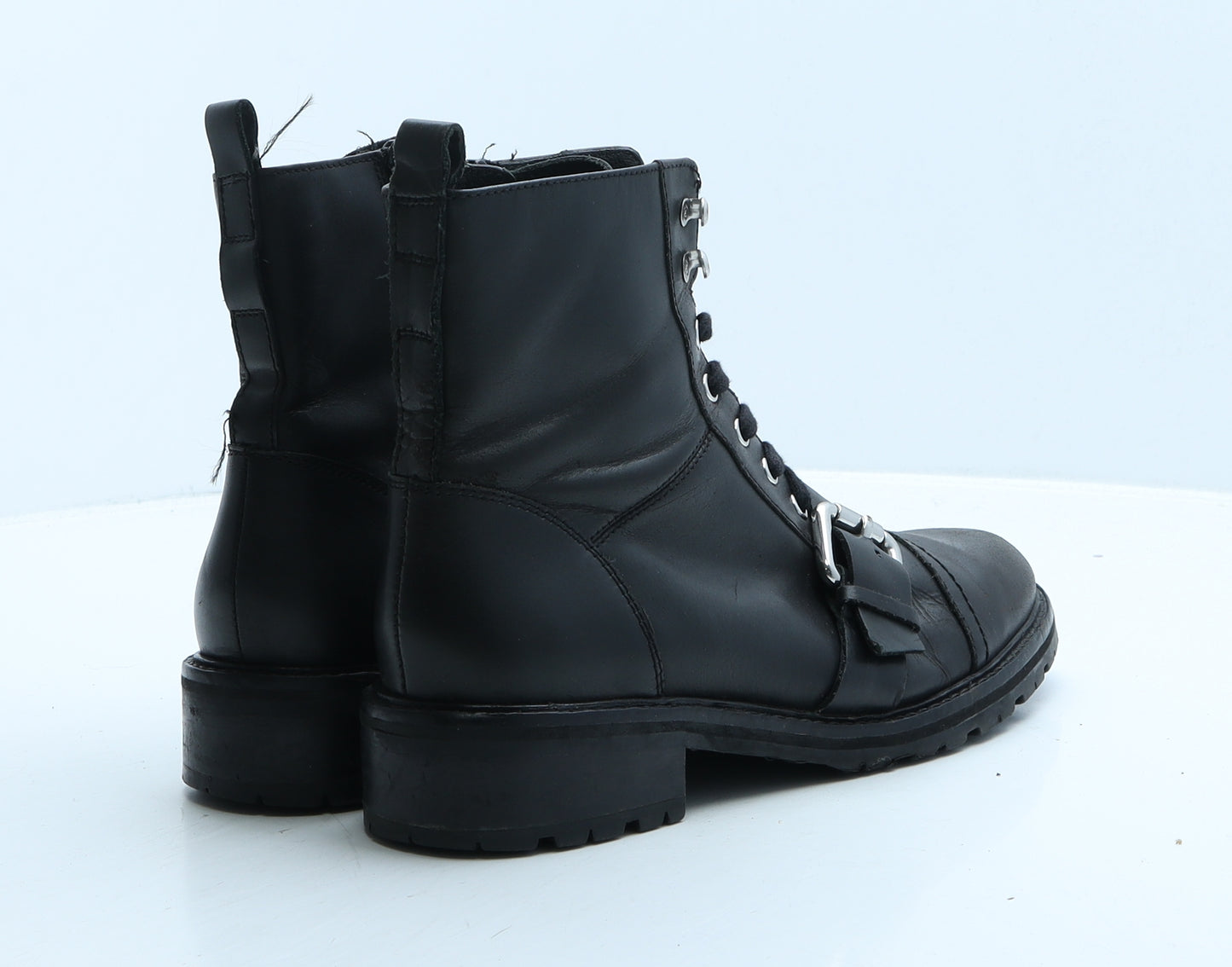 Preworn Womens Black Leather Biker Boot UK 6 39
