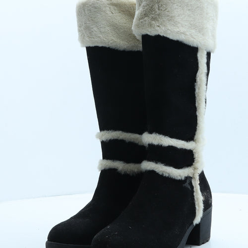 River Island Womens Black Striped Suede Shearling Style Boot UK 3 35.5