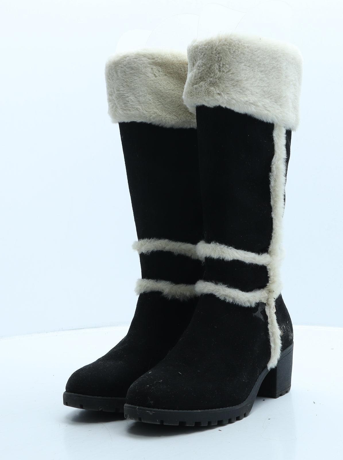 River Island Womens Black Striped Suede Shearling Style Boot UK 3 35.5