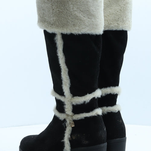 River Island Womens Black Striped Suede Shearling Style Boot UK 3 35.5