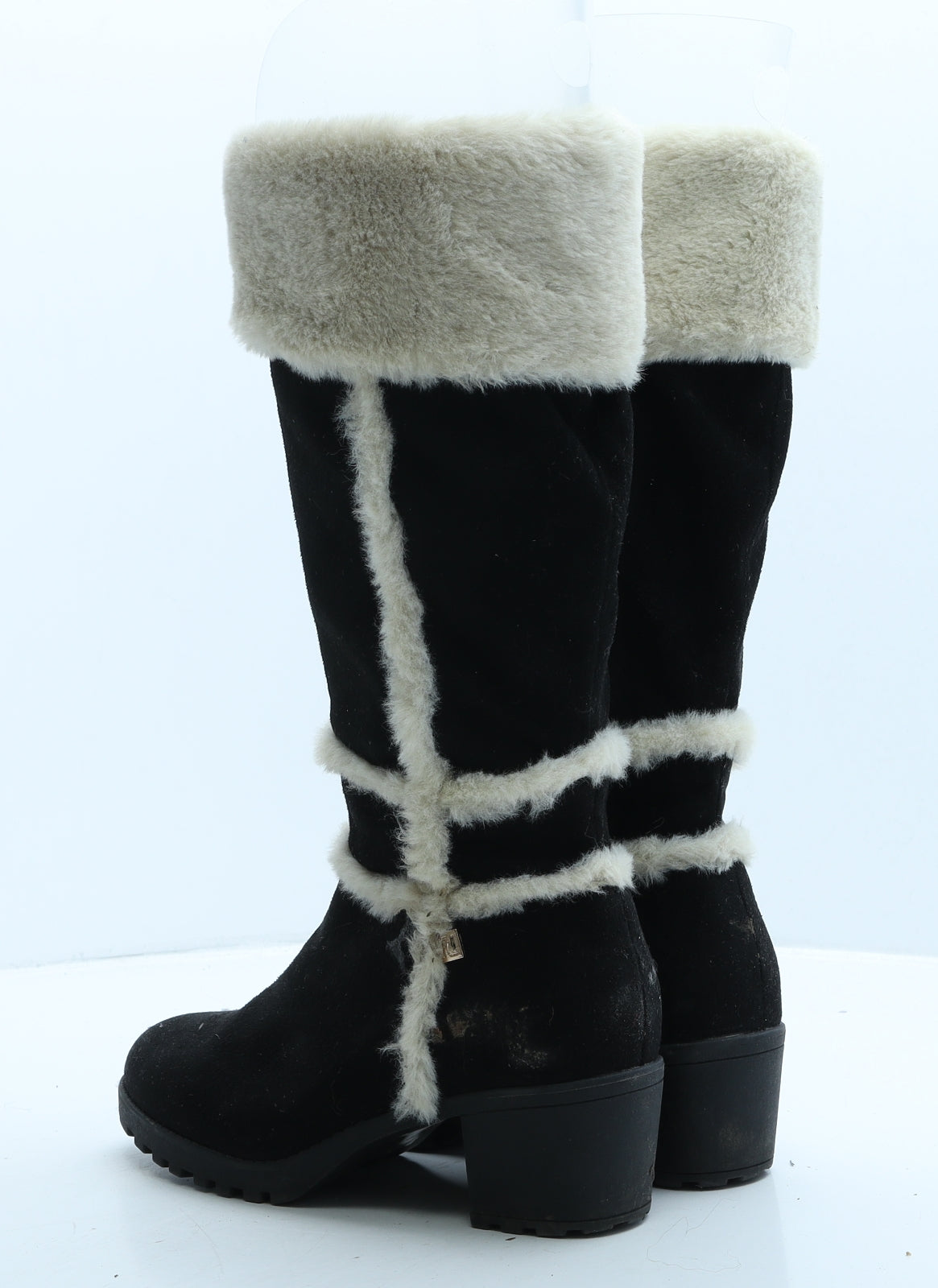 River Island Womens Black Striped Suede Shearling Style Boot UK 3 35.5