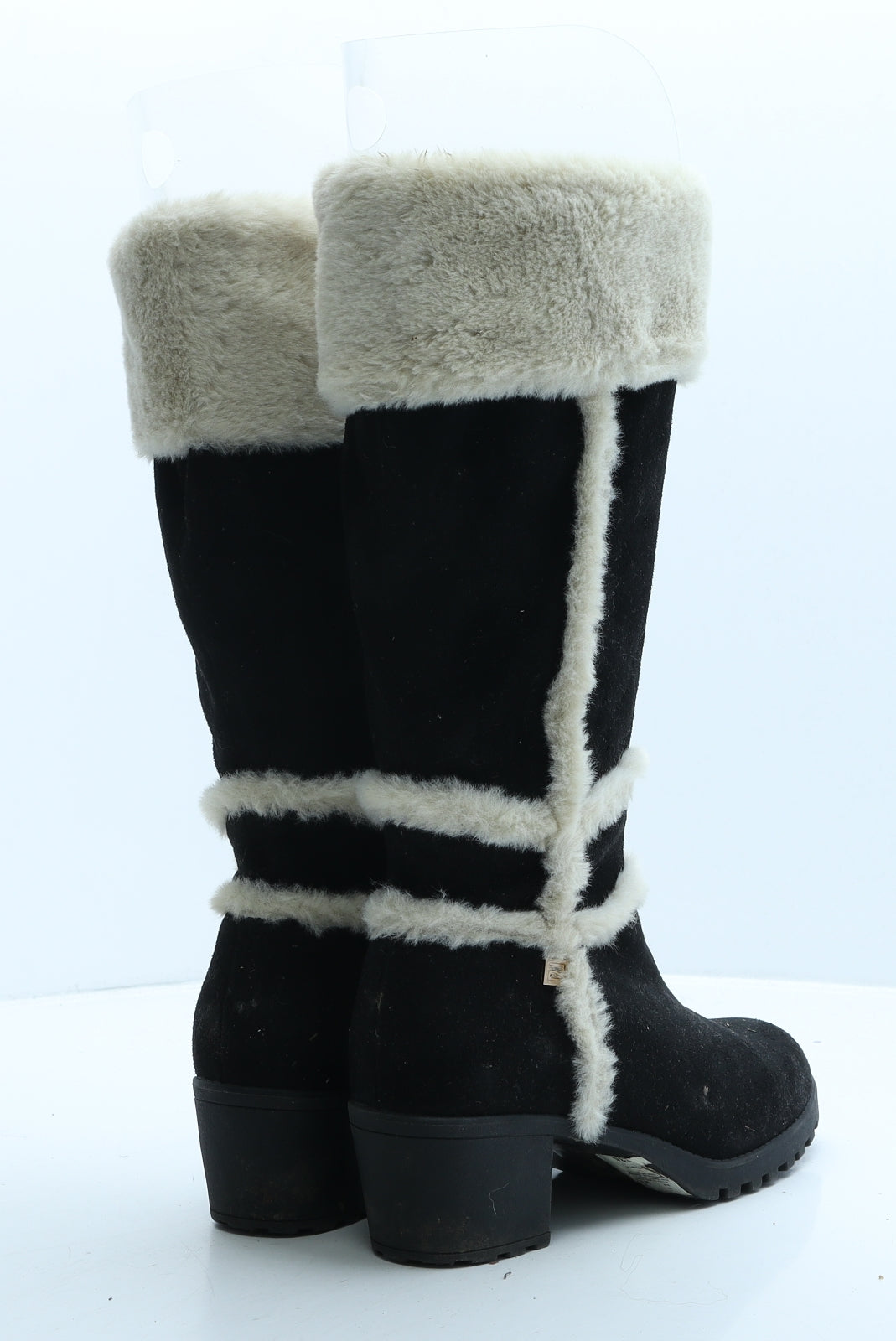 River Island Womens Black Striped Suede Shearling Style Boot UK 3 35.5