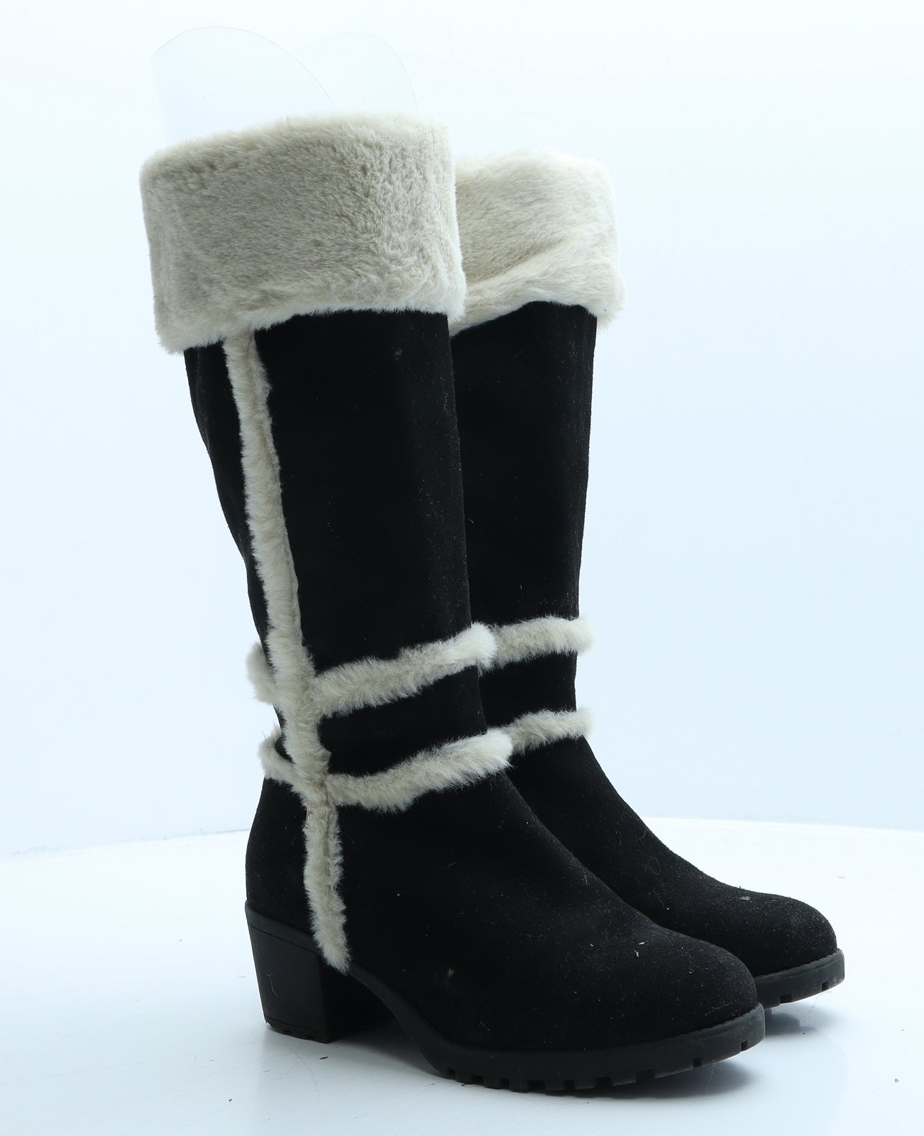 River Island Womens Black Striped Suede Shearling Style Boot UK 3 35.5