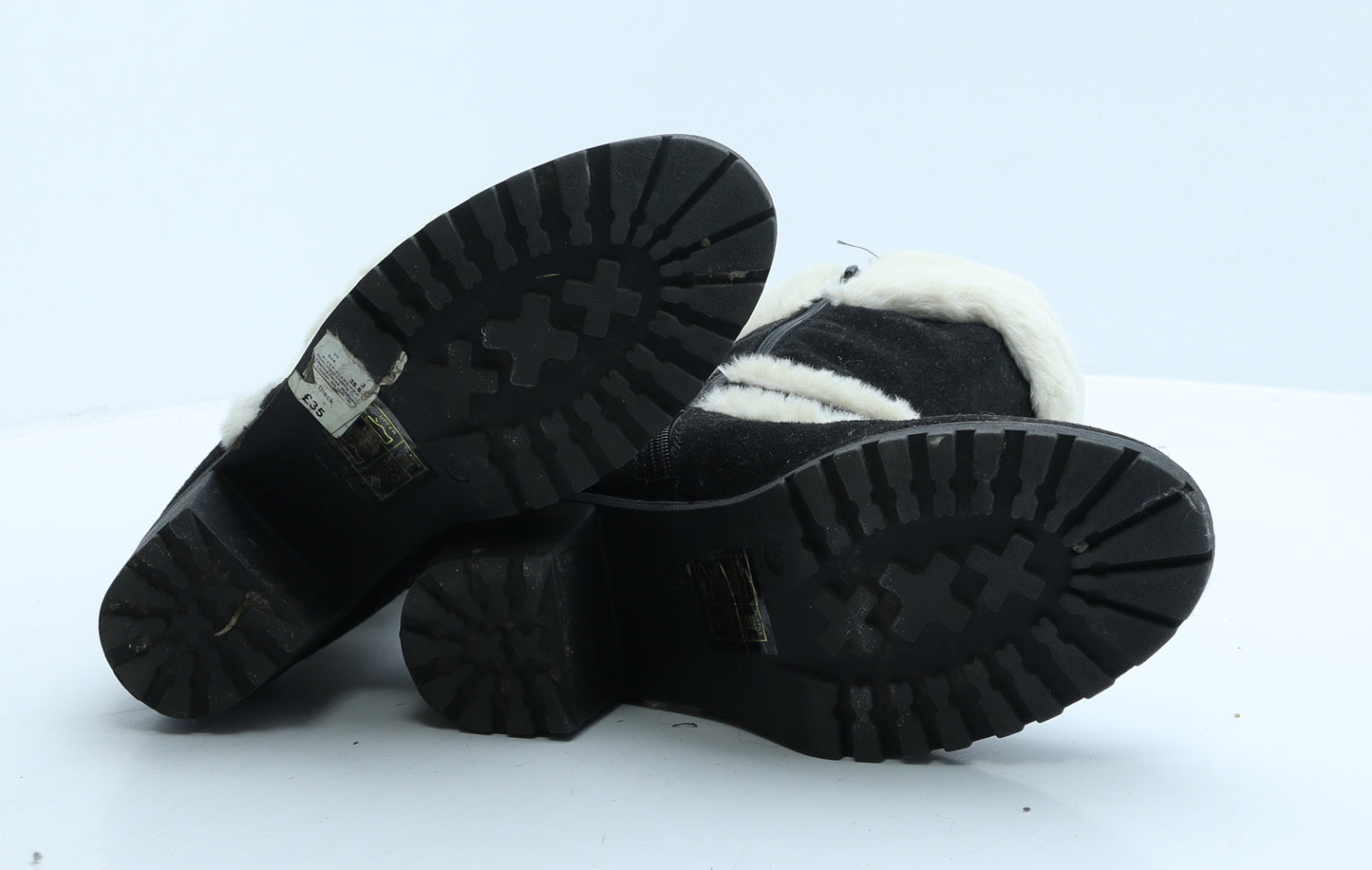 River Island Womens Black Striped Suede Shearling Style Boot UK 3 35.5