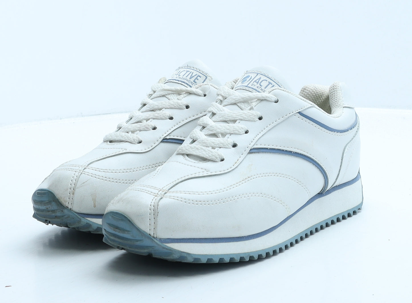 Active Womens White Geometric Leather Trainer UK 4 37