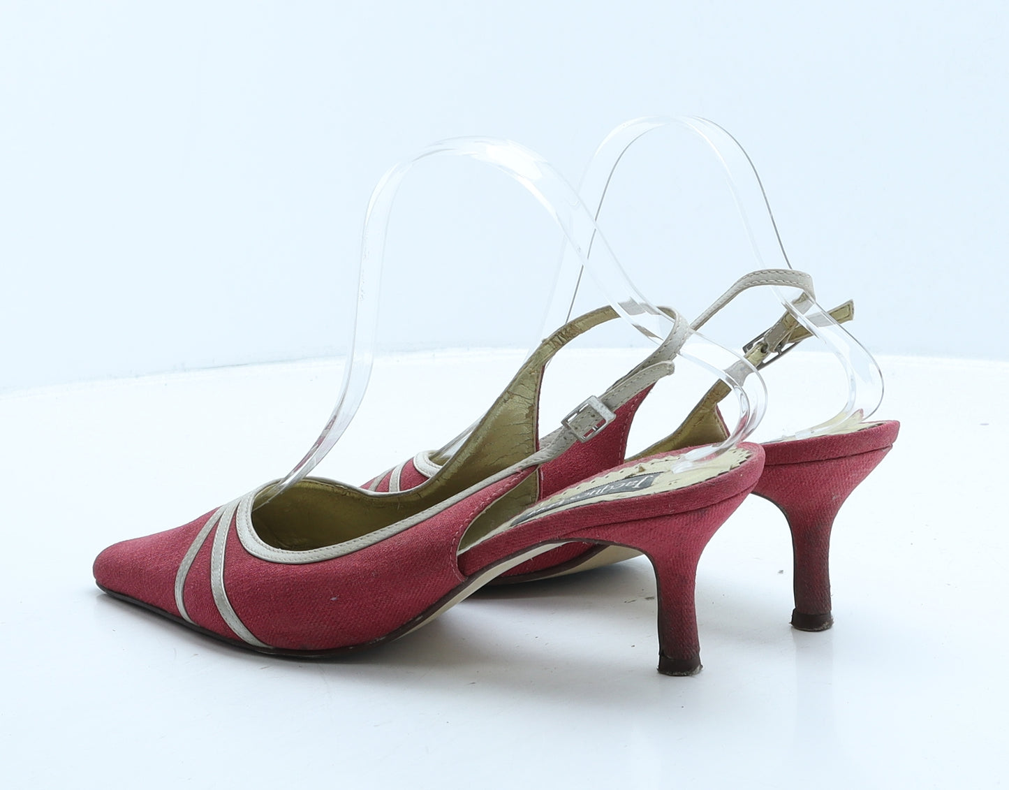 Jacques Vert Womens Pink Striped Fabric Slingback Heel UK 5 38