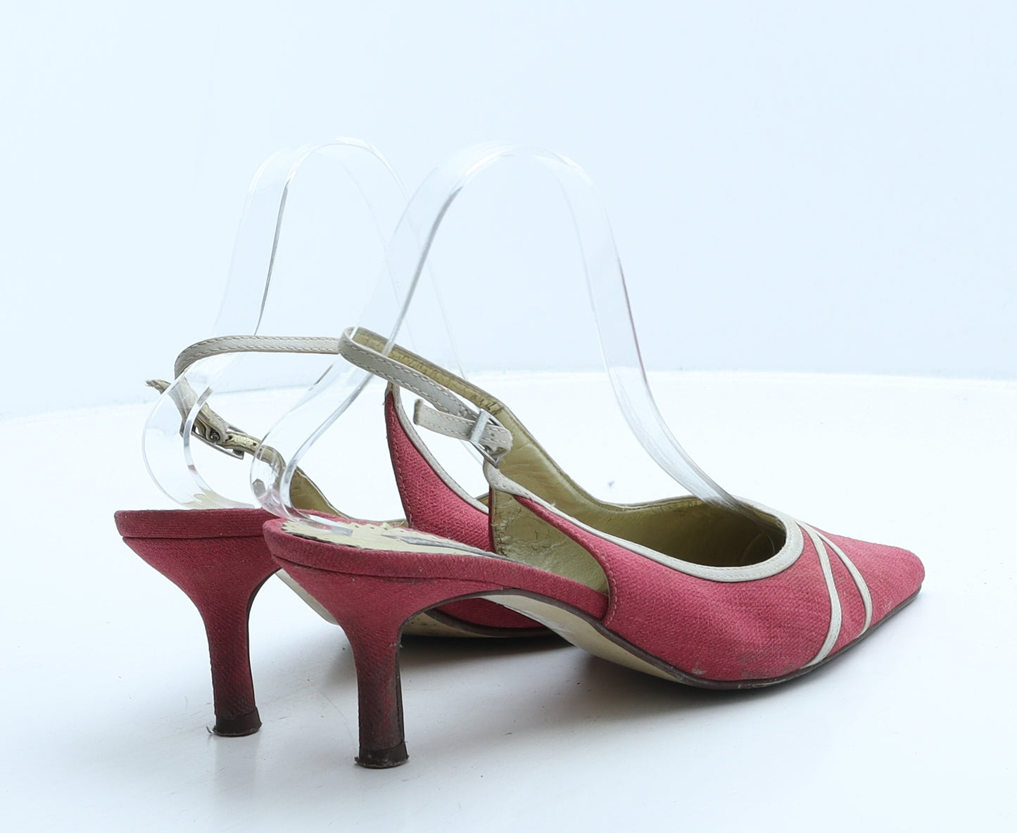 Jacques Vert Womens Pink Striped Fabric Slingback Heel UK 5 38