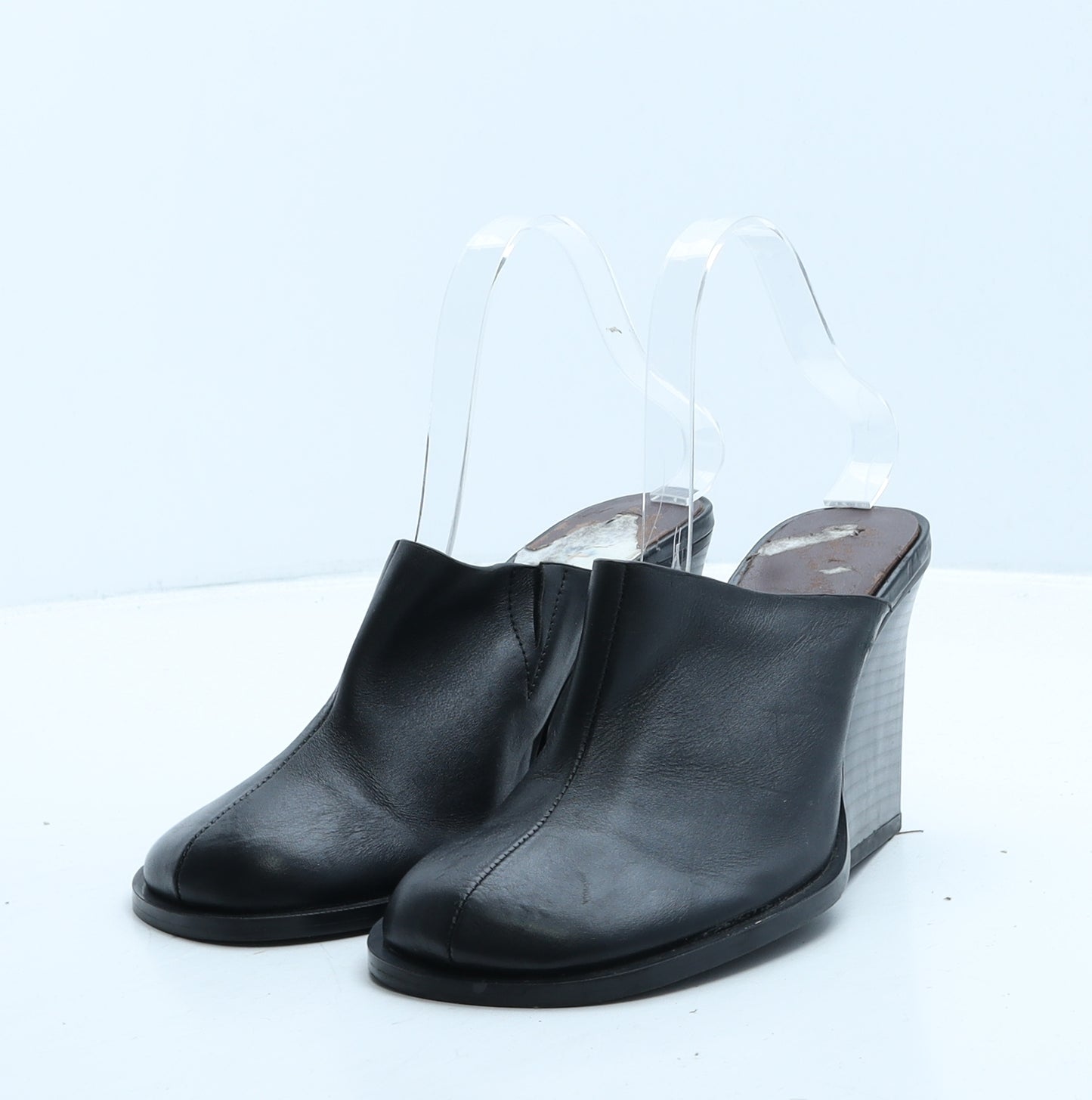 Zara Womens Black Leather Mule Heel UK 2 35