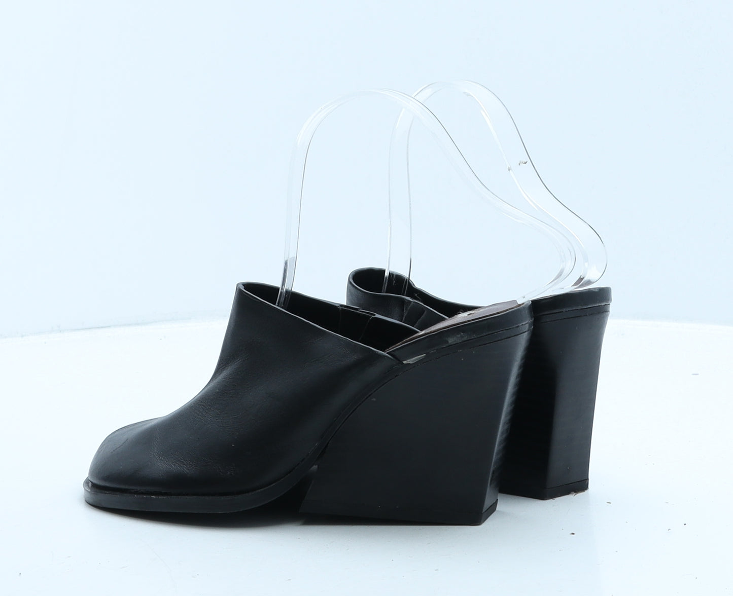 Zara Womens Black Leather Mule Heel UK 2 35