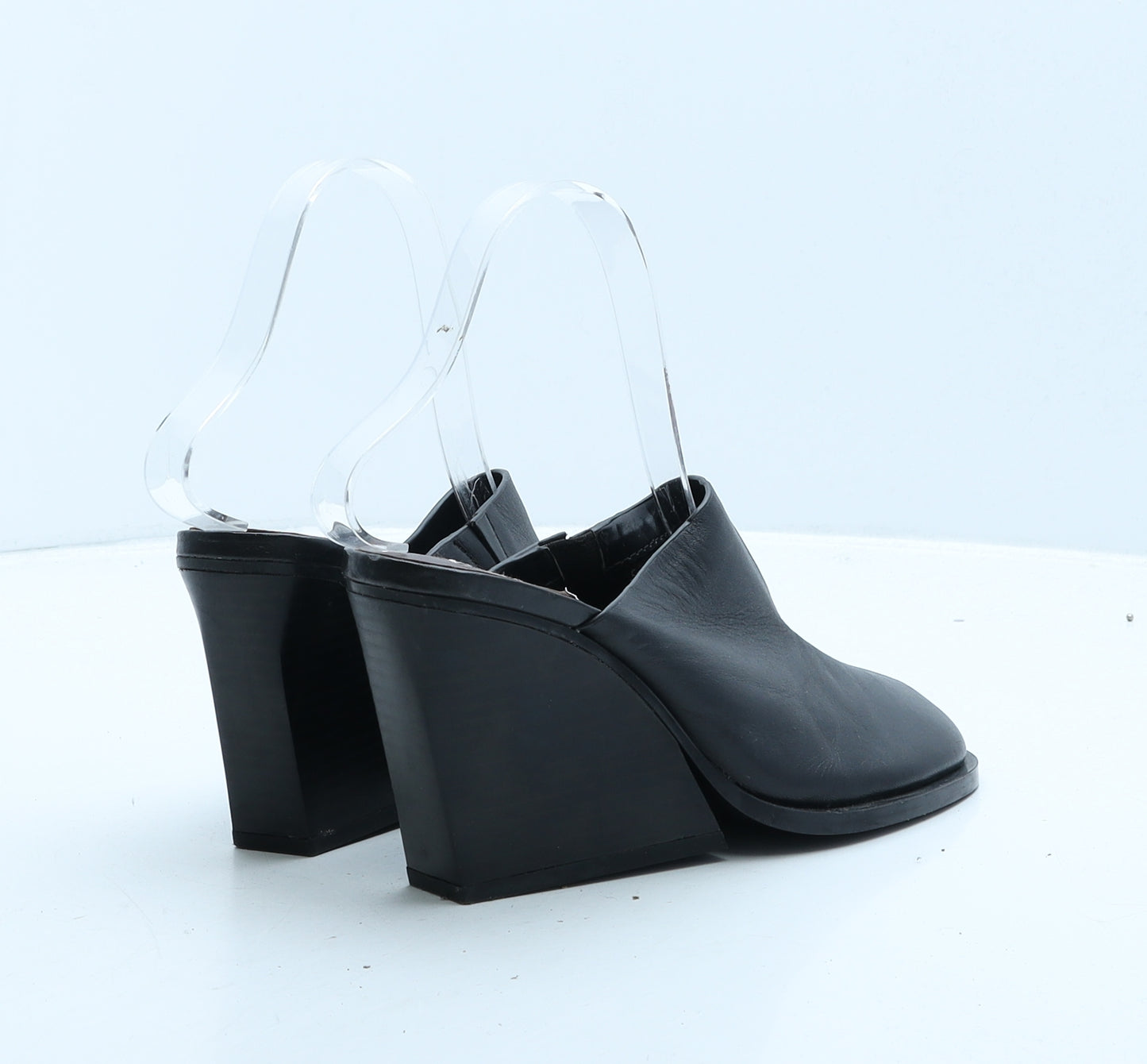 Zara Womens Black Leather Mule Heel UK 2 35