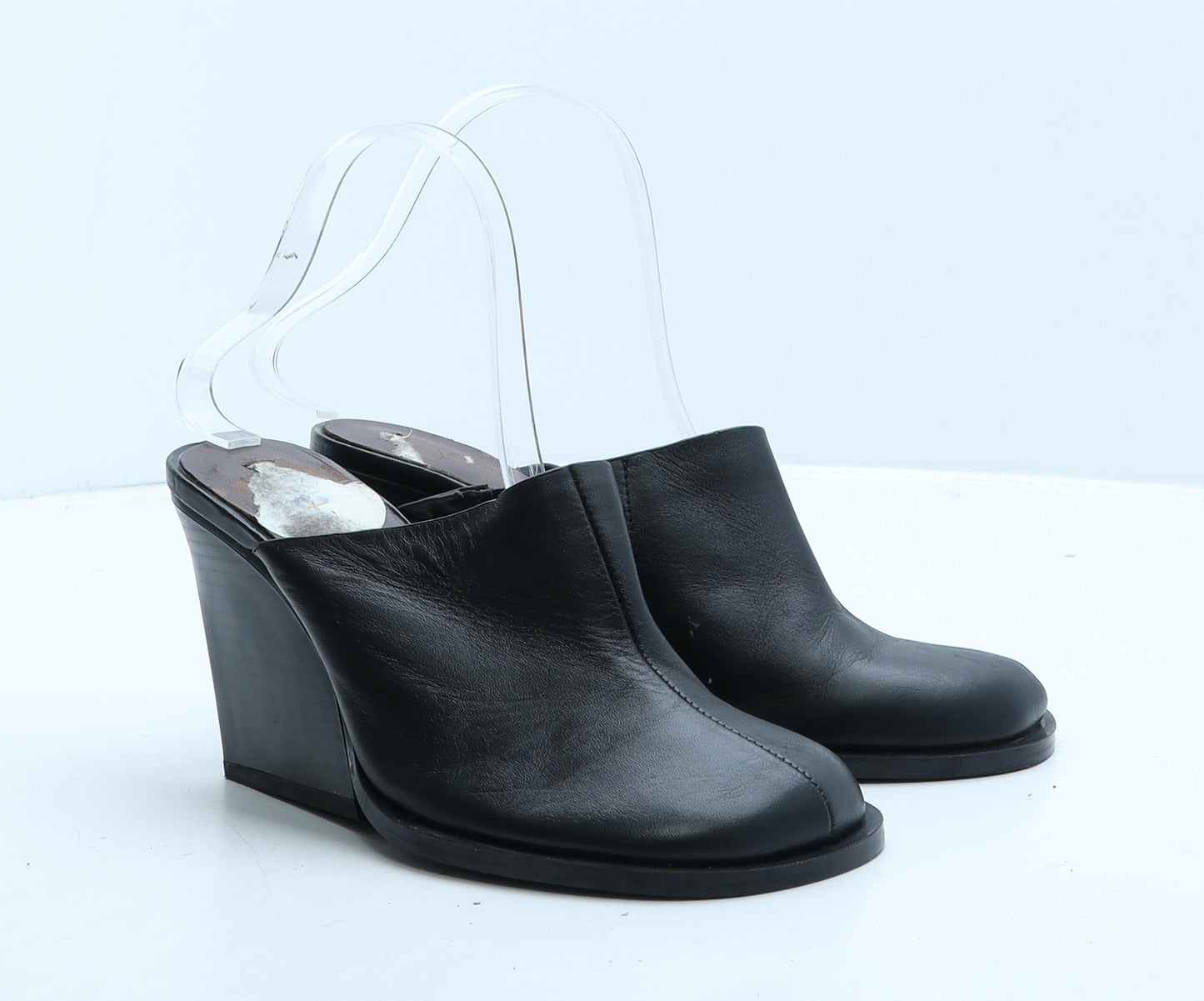 Zara Womens Black Leather Mule Heel UK 2 35