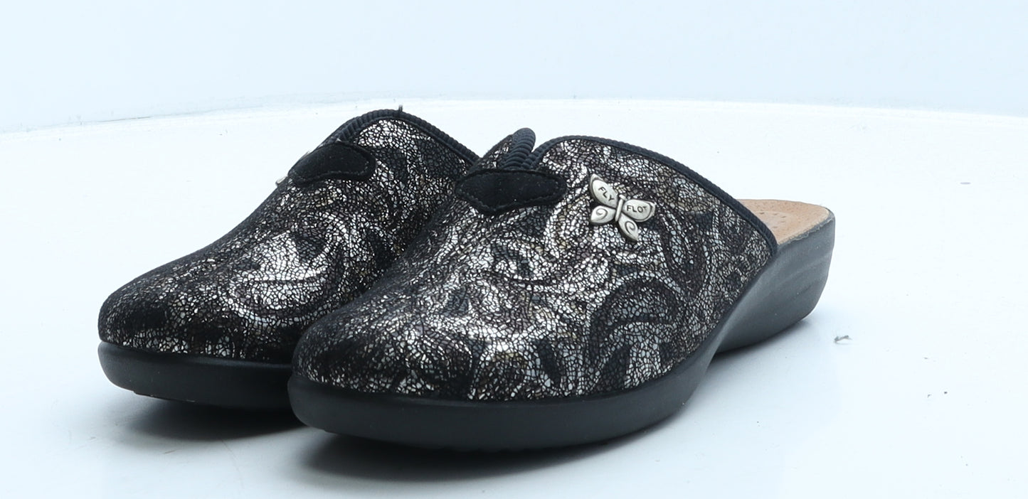 Fly Flot Womens Black Geometric Suede Slider Slipper UK 37