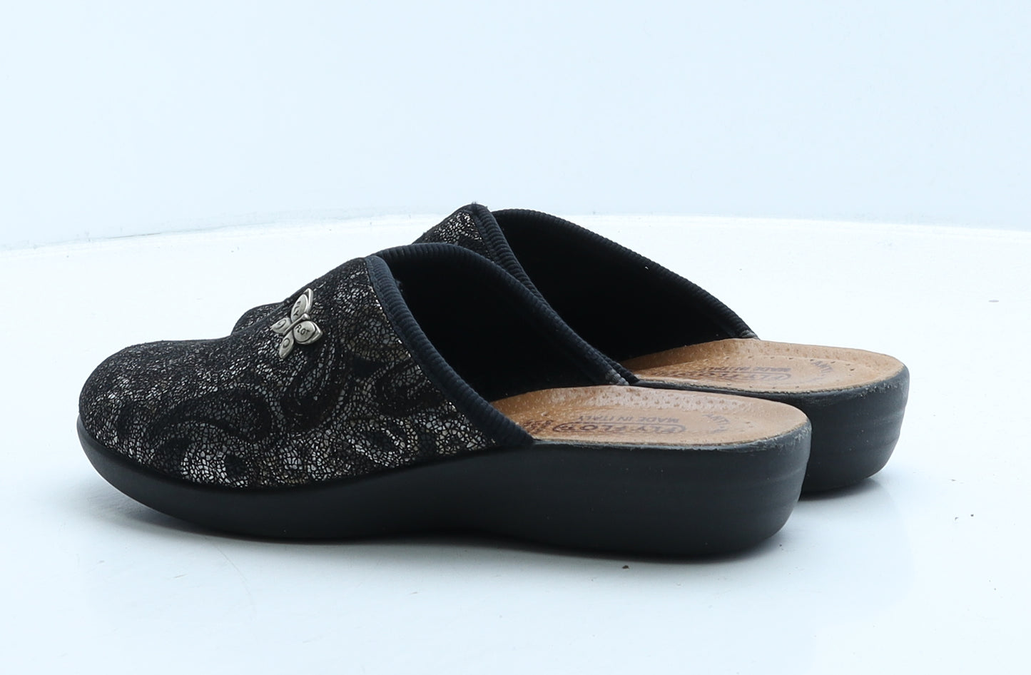 Fly Flot Womens Black Geometric Suede Slider Slipper UK 37