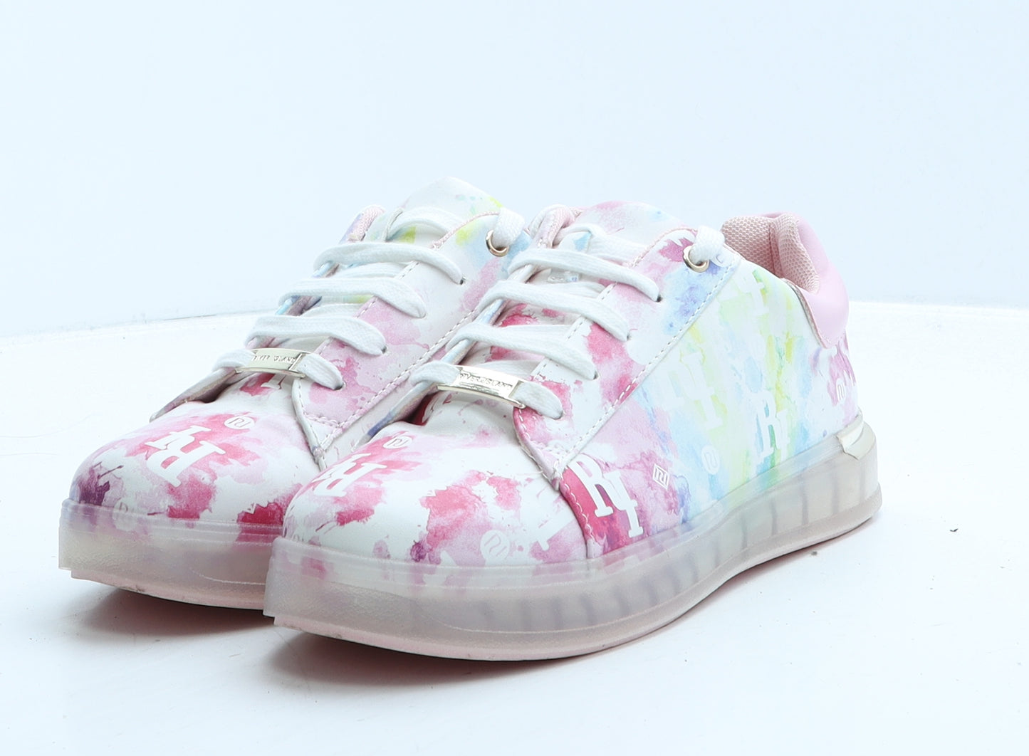 River Island Womens Multicoloured Tie Dye Leather Trainer Casual UK 4