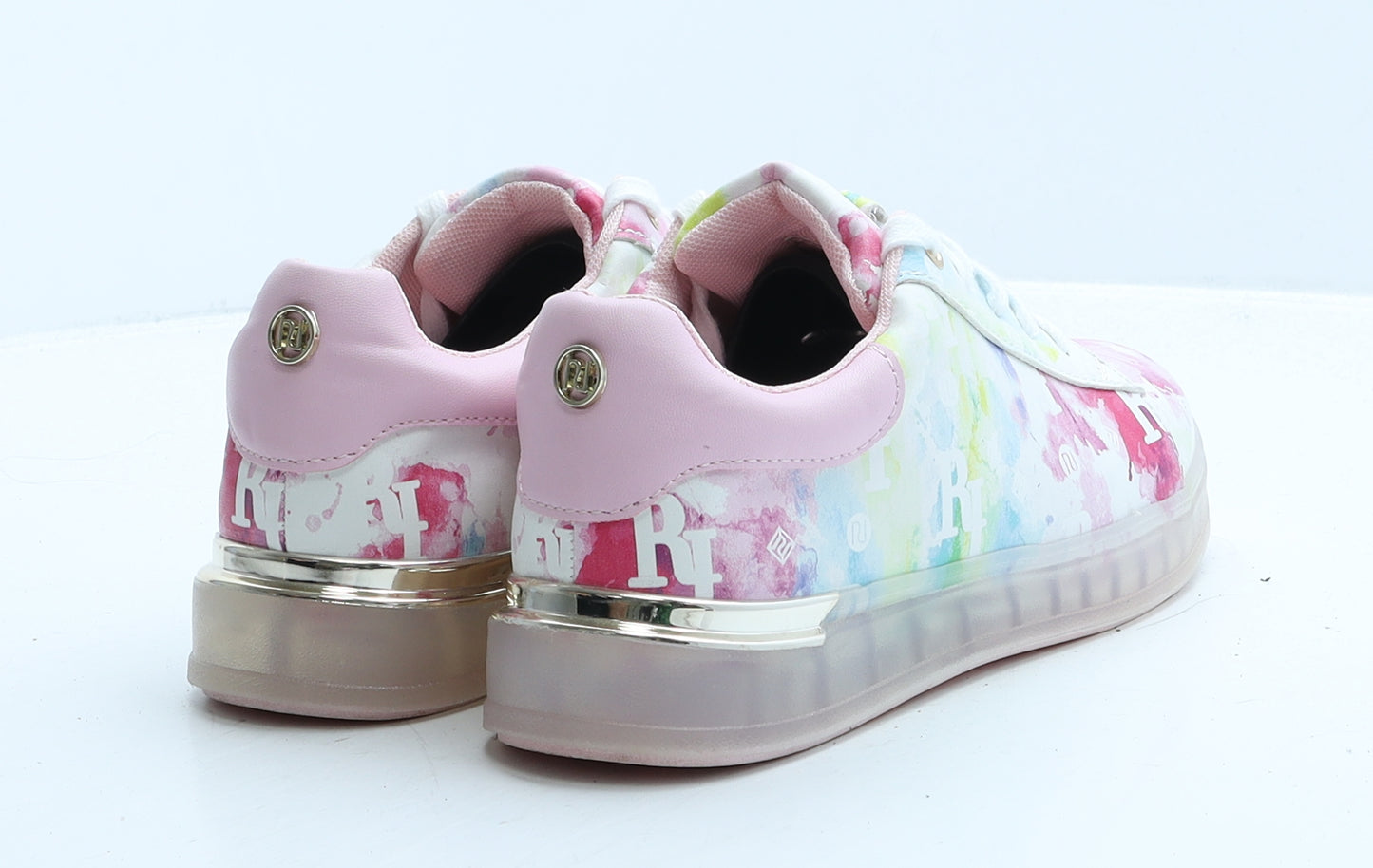 River Island Womens Multicoloured Tie Dye Leather Trainer Casual UK 4