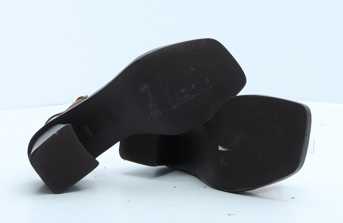 Marks and Spencer Womens Brown Leather Strappy Heel UK 3