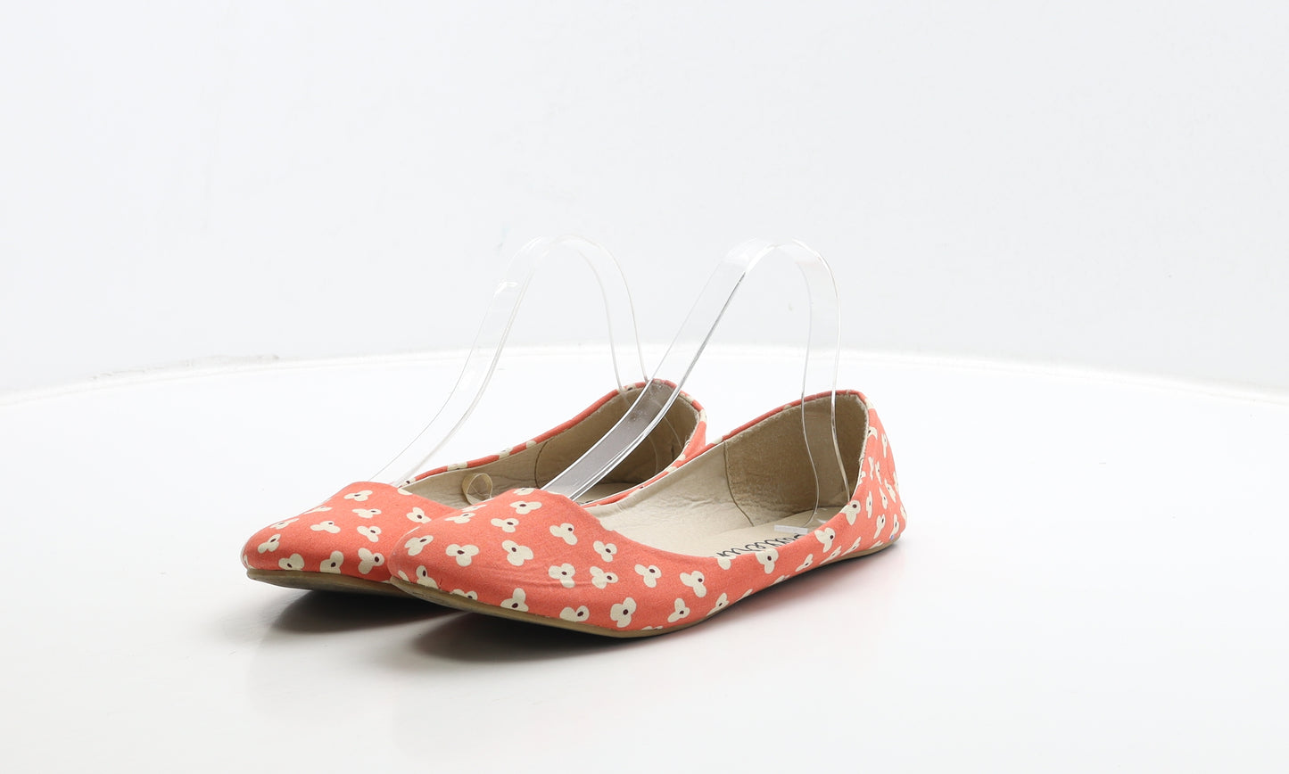 Ballerinas Womens Orange Floral Fabric Ballet Flat UK 7