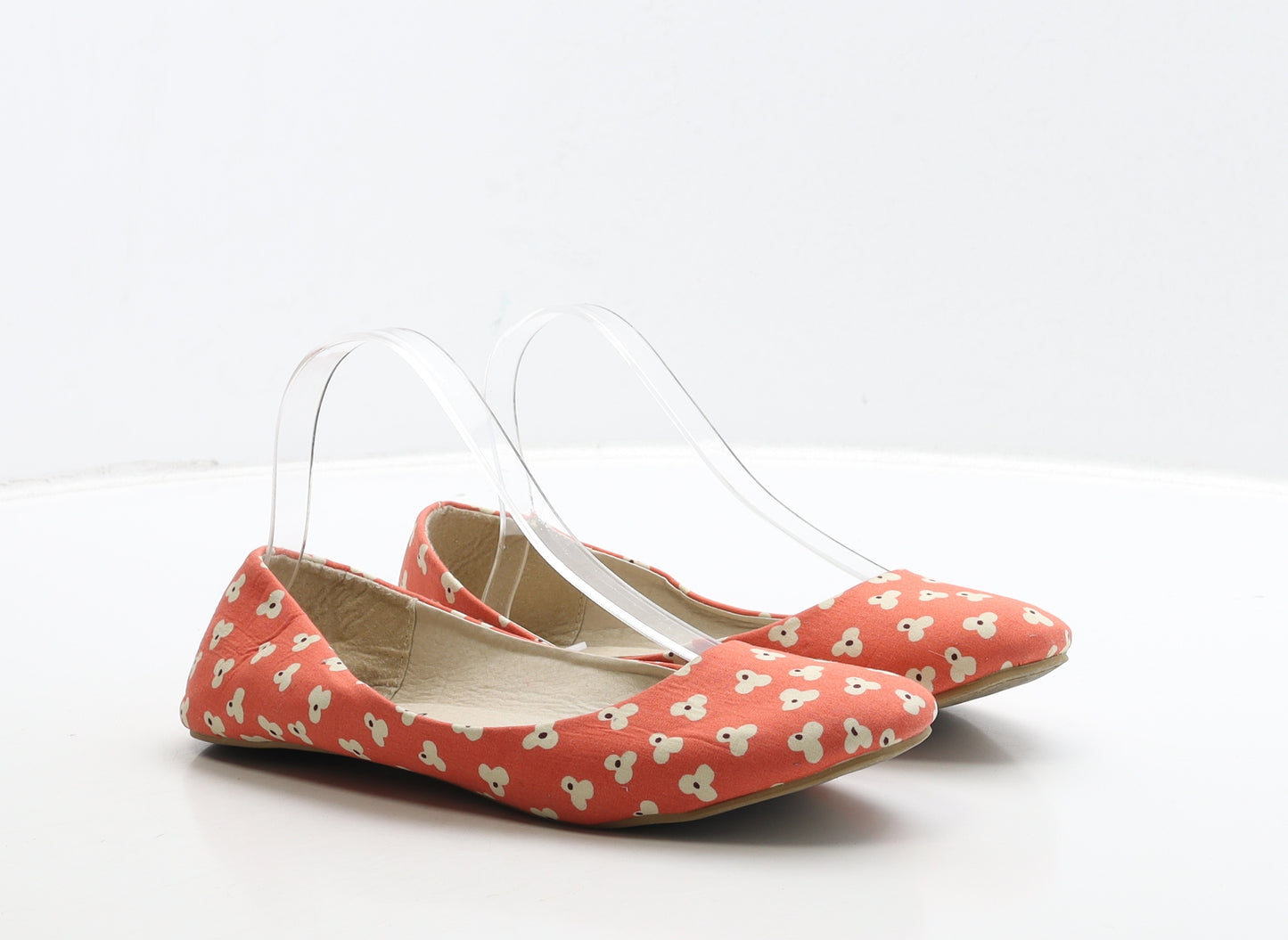 Ballerinas Womens Orange Floral Fabric Ballet Flat UK 7