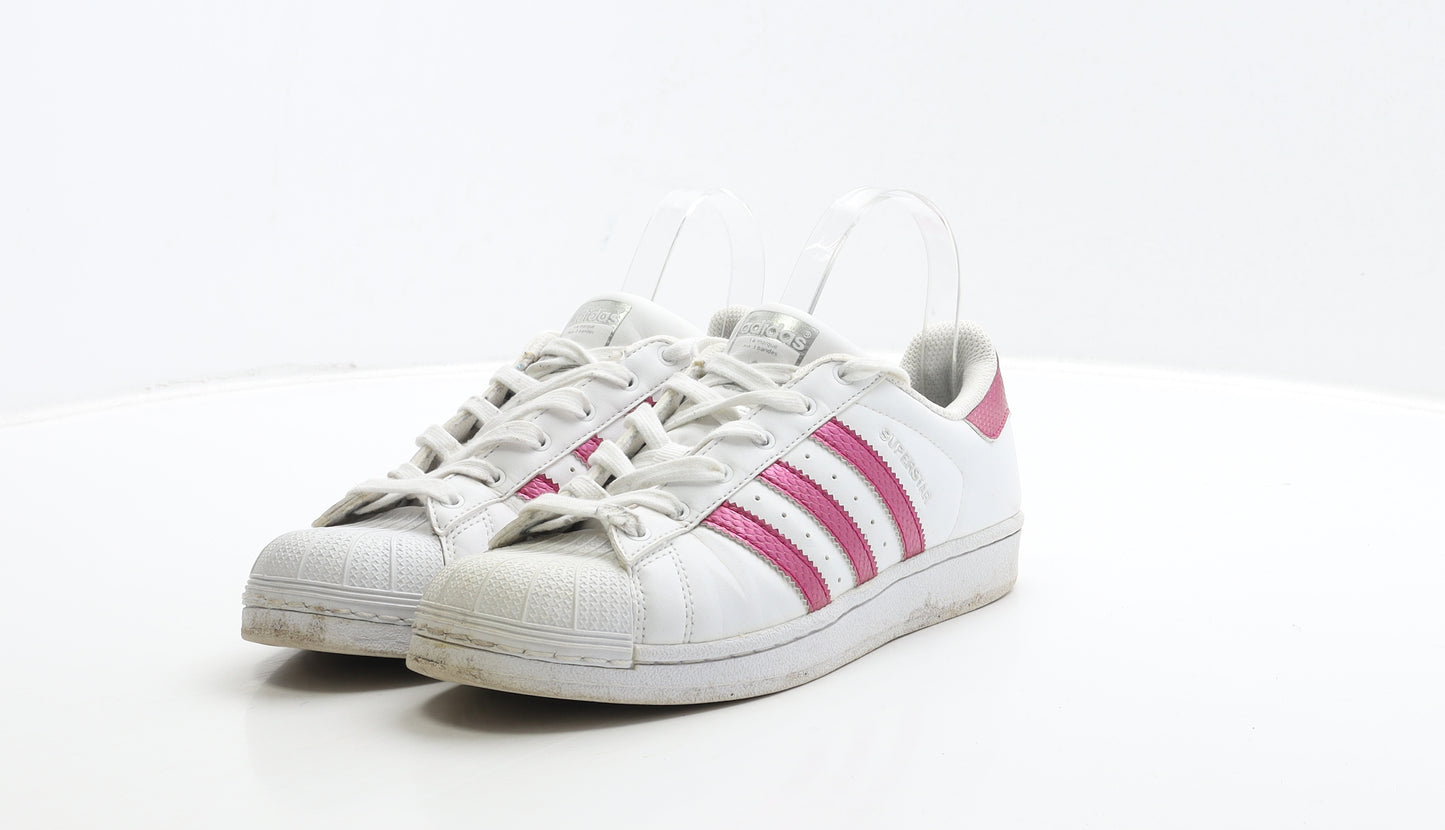 adidas Womens White Striped Polyester Trainer UK 5 38 - Superstar