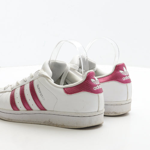 adidas Womens White Striped Polyester Trainer UK 5 38 - Superstar