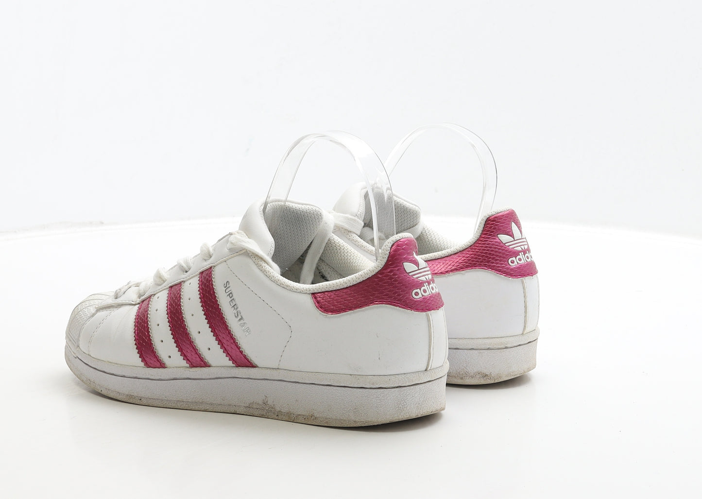 adidas Womens White Striped Polyester Trainer UK 5 38 - Superstar