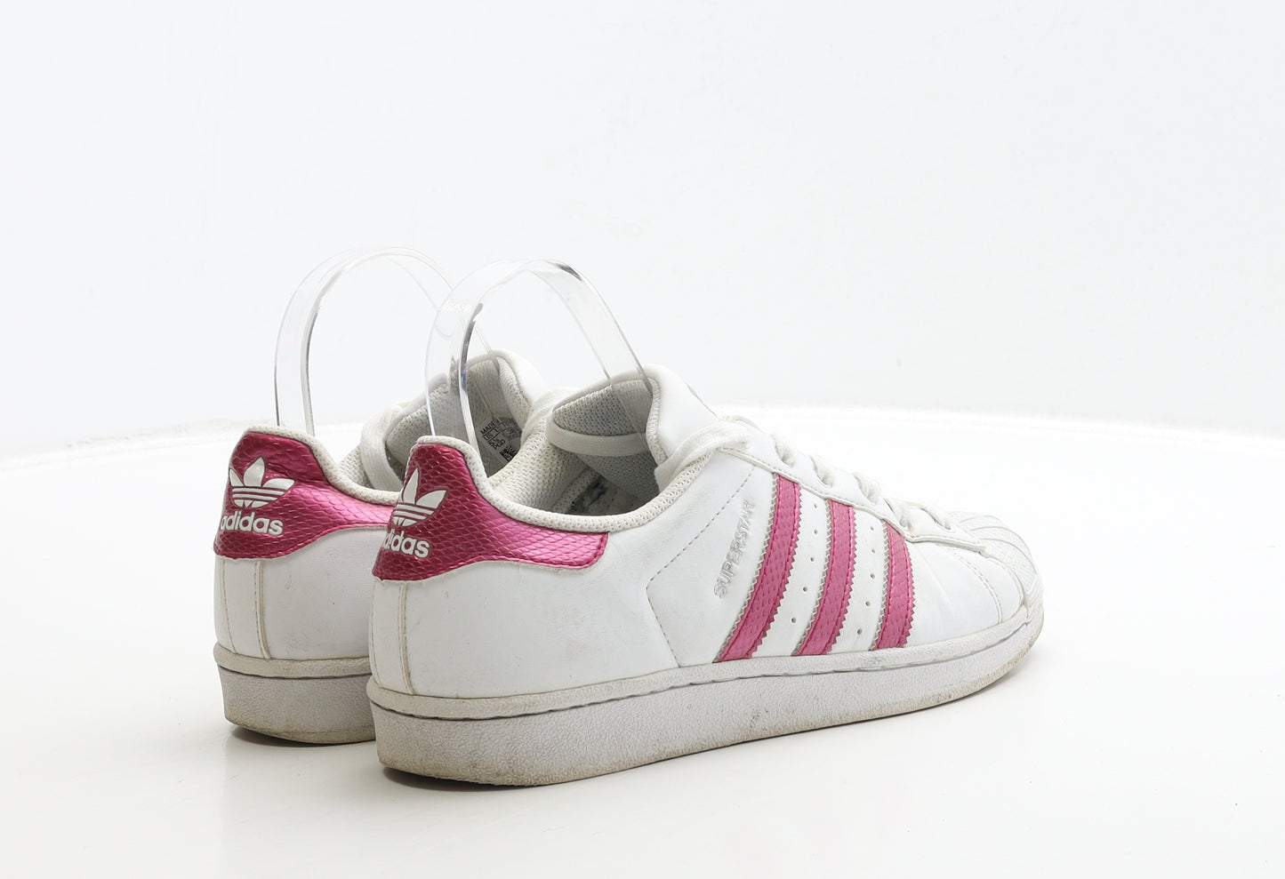 adidas Womens White Striped Polyester Trainer UK 5 38 - Superstar