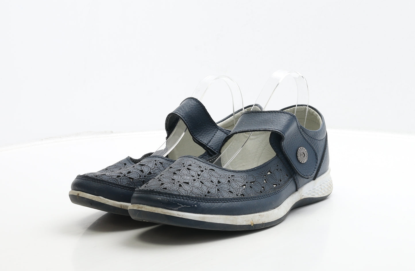 JD Williams Womens Blue Geometric Leather Flat UK 8