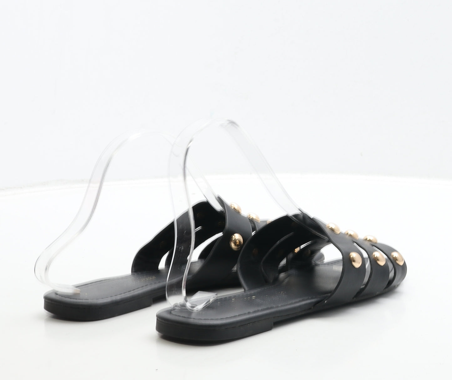 George Womens Black Leather Slip On Flat UK 5 38