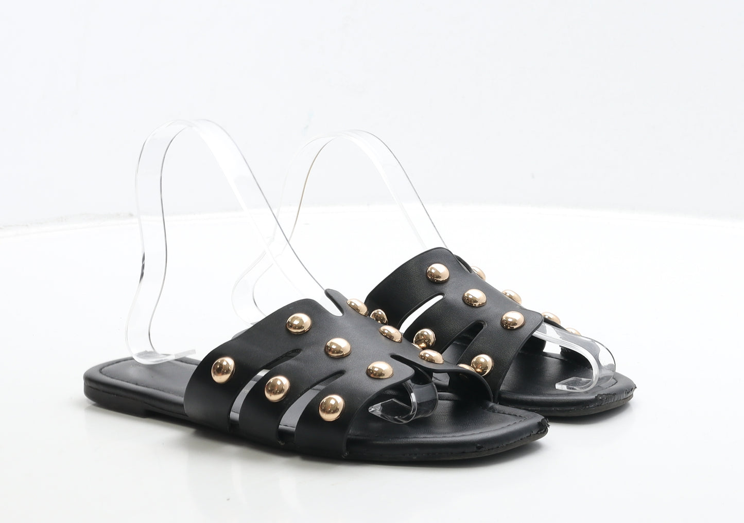 George Womens Black Leather Slip On Flat UK 5 38