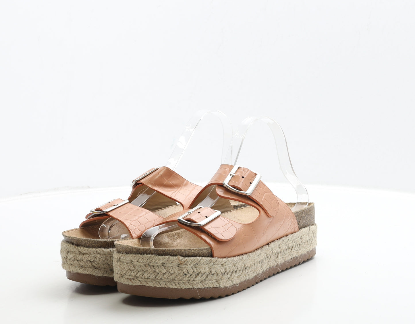 Boohoo Womens Beige Geometric Leather Espadrille Sandal UK 6 39