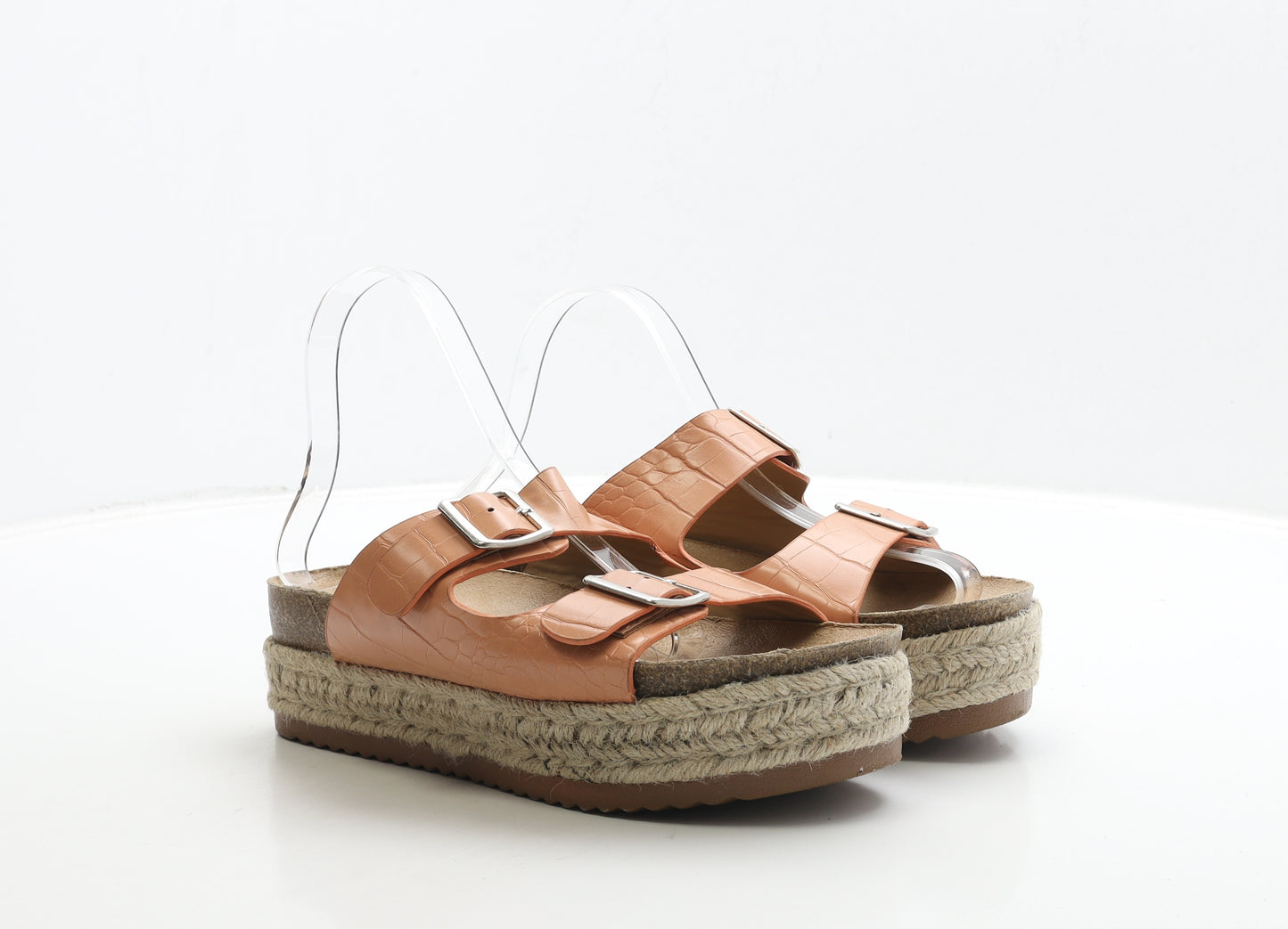 Boohoo Womens Beige Geometric Leather Espadrille Sandal UK 6 39