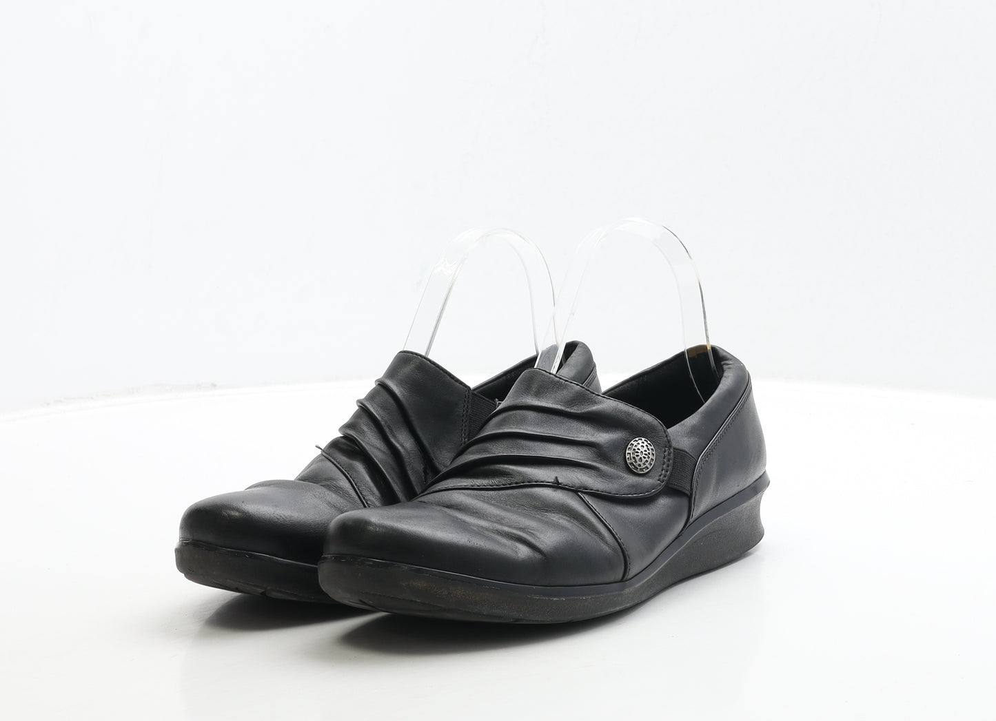 Clarks Womens Black Leather Slip On Flat UK 5 38