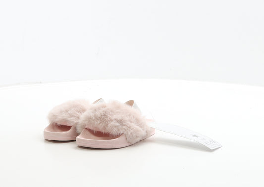 F&F Girls Pink Polyester Slider Sandal UK 4 - Fluffy Detail